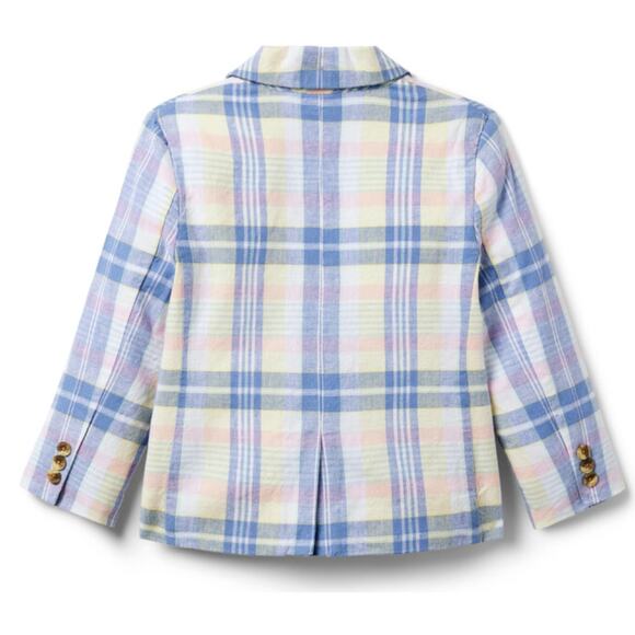 Janie and Jack Plaid Linen Cotton Blazer Jacket Boys 18 24 Mos Blue Pink Preppy - Picture 2 of 16